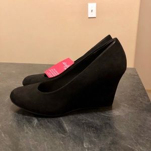 Black suede wedge heels